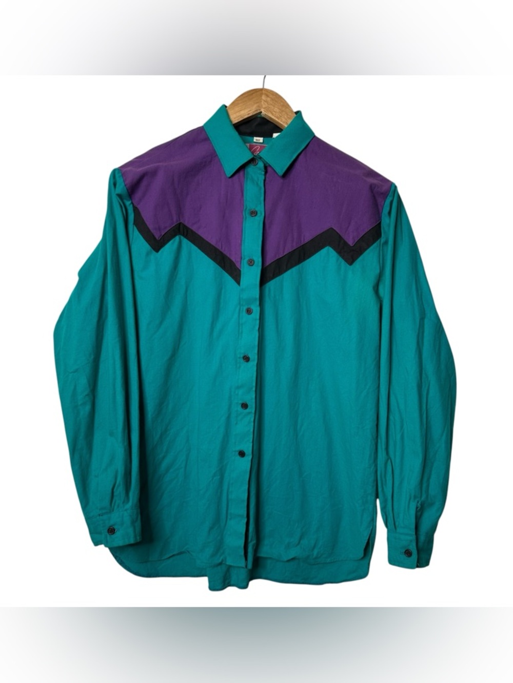 Cameo Rose Vintage 90 teal and purple color-blocked western shirt
